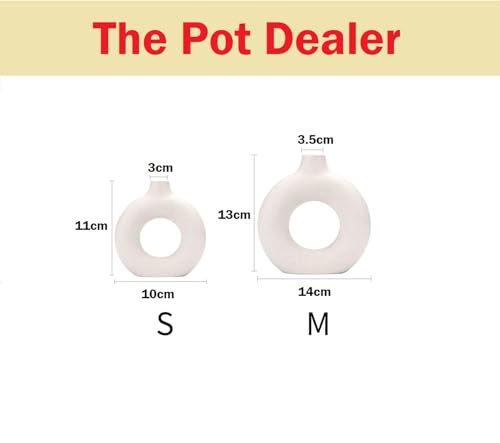 White Donut Vase Hollow Ceramic Vase for Flowers Handmade Minimalist Style Modern Home Decor Round Shape Table Party Living Room Office Bedroom (3 inch Small)