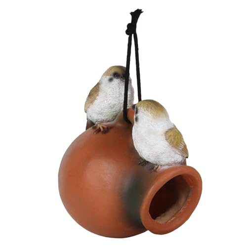 Cute Hanging Hemp Birds Showpiece - Outdoor Garden Decor Items, Balcony Garden Decoration Items, Durable Resin Material, Bird House for Hanging Garden, Pack of 1