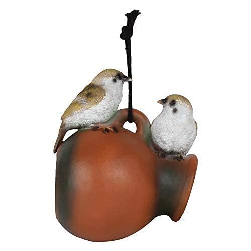 Cute Hanging Hemp Birds Showpiece - Outdoor Garden Decor Items, Balcony Garden Decoration Items, Durable Resin Material, Bird House for Hanging Garden, Pack of 1