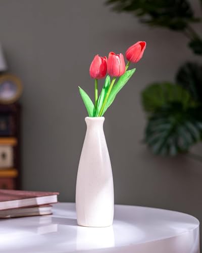 White Bottle Hollow Ceramic Vase for Flowers Handmade Minimalist Style Modern Home Decor Triangle Shape Table Party Living Room Office Bedroom (Bottle Vase)