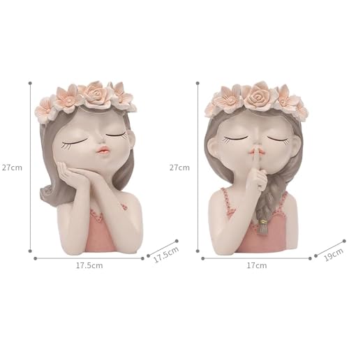 Doll Flower Planter (Set of 2) Girl Face Planters Pot Desktop Cartoon Vase Figurine Collectible Bonsai Pot Style C |Home & Garden H-10cm W-5 cm L-5cm