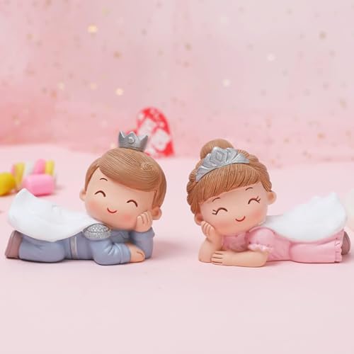 Miniature Small Decorative Pieces Mini Toy Couple stuate Stool Couple Ornaments Auto Interior Mini Garden Figurines Couple Statue Boy Ideal Gift for Friends (Prince & Princess)