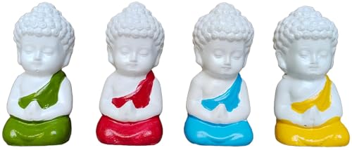 Resin Little Baby Monk Buddha for Home, Baby Buddha Lord Buddha Idol for House Garden Decor Decorative Showpiece Gift Size H-4.5 x w-3.5cm (Set of 4)