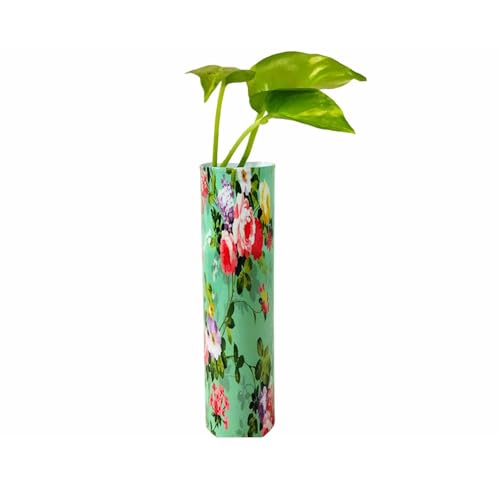 Magnetic Metal Planter for Fridge Plant Holder Vase Rust-Resistant Hydroponic Plant wallstick Vase with Double Magnets for Living Room, / Garden (Green Flower)