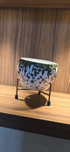 Printed Metal Plant Stand Pot Holder-Indoor Mid Century Modern Plant Holder for House Plants, Home Decor Modern Pot Stand for Indoor Gardening Size 15cm x 15cm x 15cm (White Green)