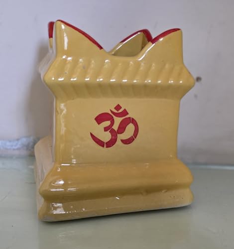 Ceramic Tulsi Planter Pots Square Flower Pot Drainage Hole Plant Indoor Outdoor Holy Basil Planters with Lamp Holder Thulasi Vrindavan Gamla (6.6 Yellow)