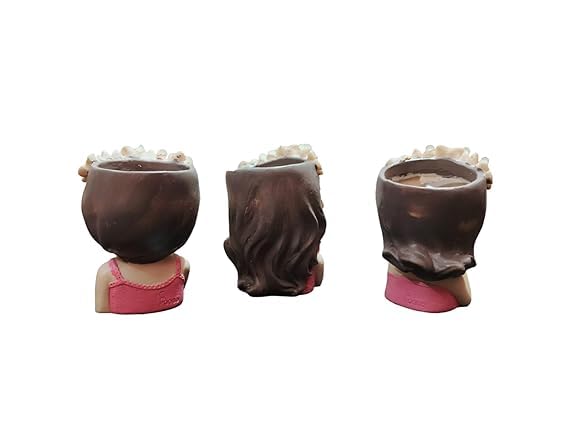 Doll Flower Planter (Set of 2) Girl Face Planters Pot Desktop Cartoon Vase Figurine Collectible Bonsai Pot Style C |Home & Garden H-10cm W-5 cm L-5cm
