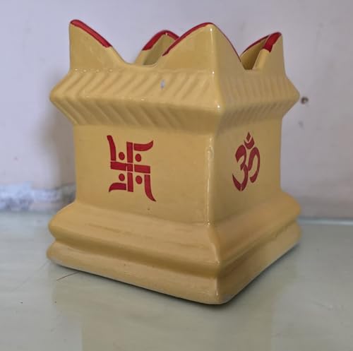 Ceramic Tulsi Planter Pots Square Flower Pot Drainage Hole Plant Indoor Outdoor Holy Basil Planters with Lamp Holder Thulasi Vrindavan Gamla (6.6 Yellow)