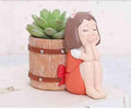 Girl Holding Planter Resin Succulent Planter Indoor Outdoor Pot Decorative Planter, Plant Container Set Indoor Doll Flower Pot for Garden Home Decor (Girl Holding Red Basket)