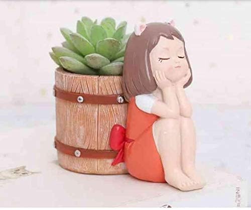 Girl Holding Planter Resin Succulent Planter Indoor Outdoor Pot Decorative Planter, Plant Container Set Indoor Doll Flower Pot for Garden Home Decor (Girl Holding Red Basket)