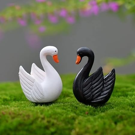 Swan Miniature White and Black Figurines (Pack of 2) - Ornament - Resin - Gift, Decorative, Social Occasions - H-2 cm W- 1.5 cm