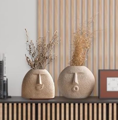 Ceramic White 'Kiss Face Vases for Home Decor Decorative Vase for Dried Flowers & Pampas Grass | Vases for Living Room, Office Decor 6 inches Minimalist Style Flower Pot