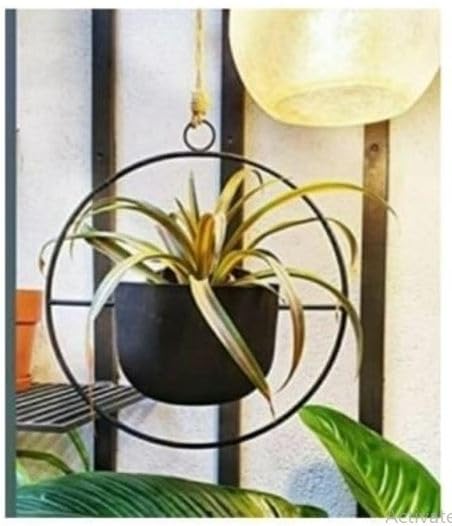 Round Iron Hanging Planter Pot for Outdoor | Planter Indoor Office Garden Balcony Living Room Outdoor Plants Black Mat Size L-37cm x D-20cm x H-54Cm