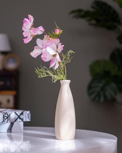 White Bottle Hollow Ceramic Vase for Flowers Handmade Minimalist Style Modern Home Decor Triangle Shape Table Party Living Room Office Bedroom (Bottle Vase)