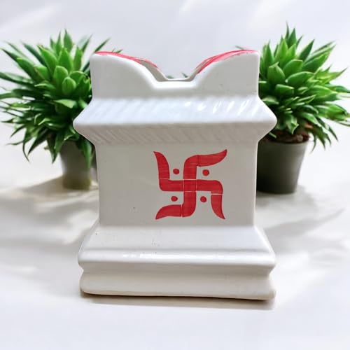 Ceramic Tulsi Planter Pots Square Flower Pot Drainage Hole Plant Indoor Outdoor Holy Basil Planters with Lamp Holder Thulasi Vrindavan Gamla (6.5-inch-White)