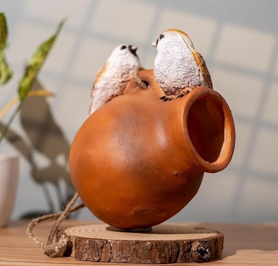Cute Hanging Hemp Birds Showpiece - Outdoor Garden Decor Items, Balcony Garden Decoration Items, Durable Resin Material, Bird House for Hanging Garden, Pack of 1