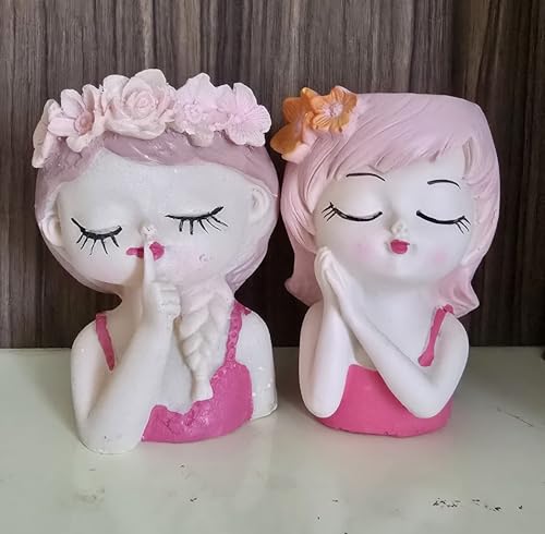 Doll Flower Planter (Set of 2) Girl Face Planters Pot Desktop Cartoon Vase Figurine Collectible Bonsai Pot Style C |Home & Garden H-10cm W-5 cm L-5cm