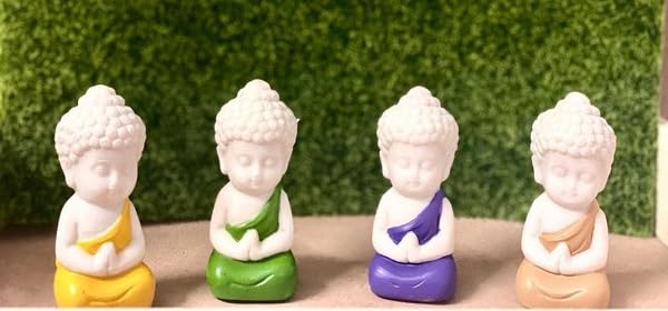 Resin Little Baby Monk Buddha for Home, Baby Buddha Lord Buddha Idol for House Garden Decor Decorative Showpiece Gift Size H-4.5 x w-3.5cm (Set of 4)