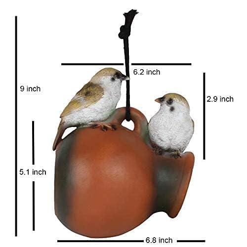 Cute Hanging Hemp Birds Showpiece - Outdoor Garden Decor Items, Balcony Garden Decoration Items, Durable Resin Material, Bird House for Hanging Garden, Pack of 1