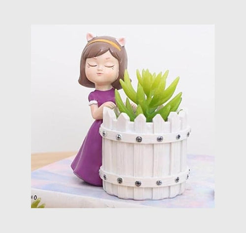 Girl Holding Planter Resin Succulent Planter Indoor Outdoor Pot Decorative Planter, Plant Container Set Indoor Doll Flower Pot for Garden Home Decor (Girl Holding White Basket)