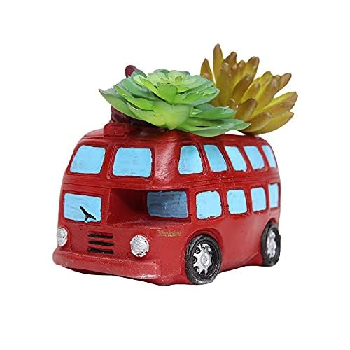 Garden Car Decoration Flowerpot, Ceramic Planter Flower Bed Decor Minis Car Planters Pot Cactus Succulent Plants Succulent Bowl Resin Bus Ornaments (Color- RED: Car-1)
