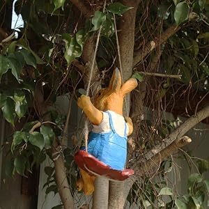 Rabbit on Swing Hanging Statue | Material Resin | Outdoor Garden, Balcony & Home Decor Hanging Statue | Size 25x18xL-9 cm