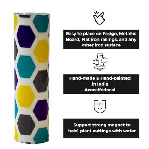 Magnetic Metal Planter for Fridge Plant Holder Vase Rust-Resistant Hydroponic Plant wallstick Vase with Double Magnets for Living Room, / Garden (Hexa Style)