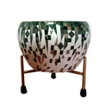 Printed Metal Plant Stand Pot Holder-Indoor Mid Century Modern Plant Holder for House Plants, Home Decor Modern Pot Stand for Indoor Gardening Size 15cm x 15cm x 15cm (White Green)