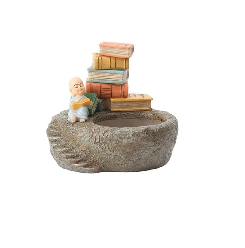 Monk Book Studying Resin Flower Pot Succulent Home Decor Cute Planters H-9 cm W-10cm L-8cm