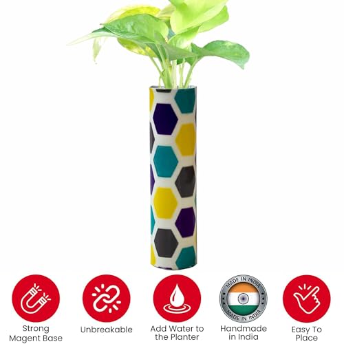 Magnetic Metal Planter for Fridge Plant Holder Vase Rust-Resistant Hydroponic Plant wallstick Vase with Double Magnets for Living Room, / Garden (Hexa Style)