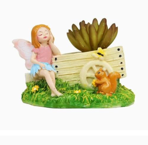 Girl Holding Planter Resin Succulent Planter Indoor Outdoor Pot Decorative Planter, Plant Container Set Indoor Doll Flower Pot for Garden Home Decor (Girl with Cart)