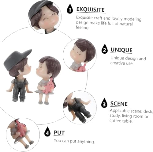 Miniature Small Decorative Pieces Mini Toy Couple stuate Stool Couple Ornaments Auto Interior Mini Garden Figurines Couple Statue Boy Ideal Gift for Friends (Couple)