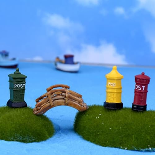 Miniature Mailbox Telephone Booth Fairy Home Garden Ornament Figurines Flower Pot Succulents Plant House Decor Bonsai Resin Craft Dollhouse Micro Landscape Decor
