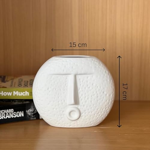 Ceramic White 'Kiss Face Vases for Home Decor Decorative Vase for Dried Flowers & Pampas Grass | Vases for Living Room, Office Decor 6 inches Minimalist Style Flower Pot