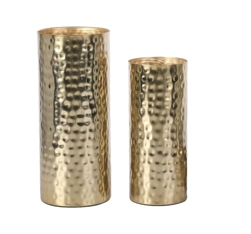 Metal Flower vase for Home Decor and Living Room Hammered Metal Cylinder Flower Vases, Decorative Centerpiece Vases Set of 2 Small and Large