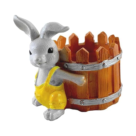 Designer Handcrafted Bunny with Basket Succulent Planter for Indoor Plants Resin Rabbit Planters Table Top Decorative Gardening Pot for Living Room, Home & Office Decoration 14x12x6cm