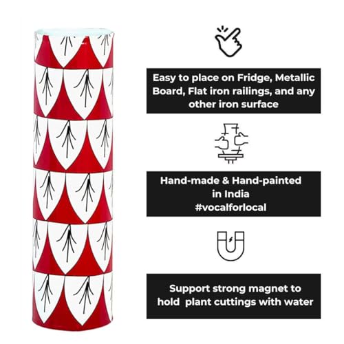 Magnetic Metal Planter for Fridge Plant Holder Vase Rust-Resistant Hydroponic Plant wallstick Vase with Double Magnets for Living Room, / Garden (Red & White)