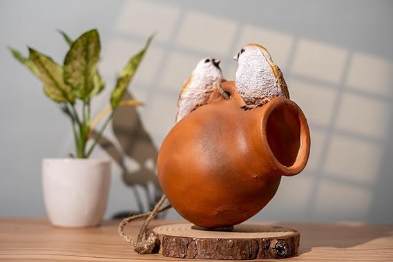 Cute Hanging Hemp Birds Showpiece - Outdoor Garden Decor Items, Balcony Garden Decoration Items, Durable Resin Material, Bird House for Hanging Garden, Pack of 1