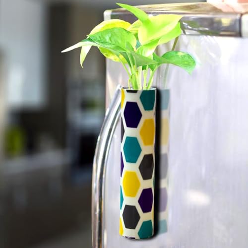 Magnetic Metal Planter for Fridge Plant Holder Vase Rust-Resistant Hydroponic Plant wallstick Vase with Double Magnets for Living Room, / Garden (Hexa Style)