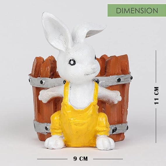 Designer Handcrafted Bunny with Basket Succulent Planter for Indoor Plants Resin Rabbit Planters Table Top Decorative Gardening Pot for Living Room, Home & Office Decoration 14x12x6cm