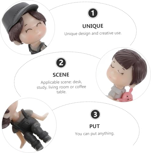 Miniature Small Decorative Pieces Mini Toy Couple stuate Stool Couple Ornaments Auto Interior Mini Garden Figurines Couple Statue Boy Ideal Gift for Friends (Couple)