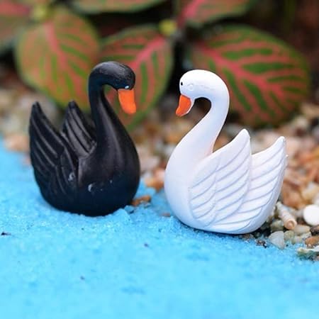 Swan Miniature White and Black Figurines (Pack of 2) - Ornament - Resin - Gift, Decorative, Social Occasions - H-2 cm W- 1.5 cm