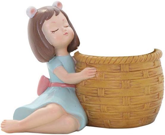 Girl Holding Planter Resin Succulent Planter Indoor Outdoor Pot Decorative Planter, Plant Container Set Indoor Doll Flower Pot for Garden Home Decor (Girl Holding Brown Basket)