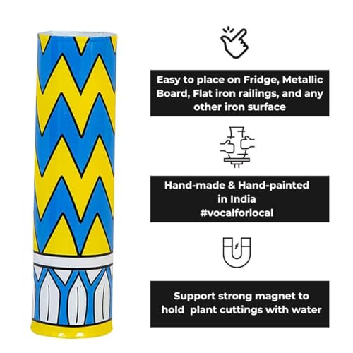 Magnetic Metal Planter for Fridge Plant Holder Vase Rust-Resistant Hydroponic Plant wallstick Vase with Double Magnets for Living Room, / Garden (Yellow Wave)