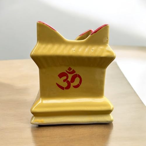 Ceramic Tulsi Planter Pots Square Flower Pot Drainage Hole Plant Indoor Outdoor Holy Basil Planters with Lamp Holder Thulasi Vrindavan Gamla (6.6 Yellow)