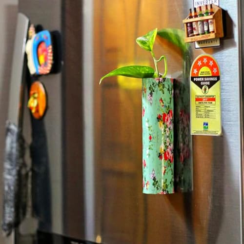Magnetic Metal Planter for Fridge Plant Holder Vase Rust-Resistant Hydroponic Plant wallstick Vase with Double Magnets for Living Room, / Garden (Green Flower)
