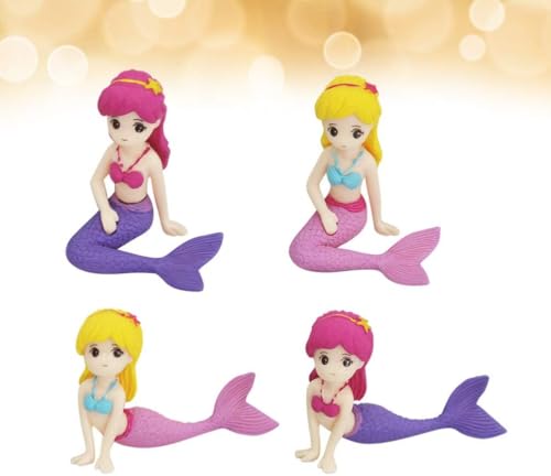 4Pcs Little Cute Mermaid Doll Figurines Christmas Toys Cake Decoration Tools, Baby Shower Party Supplies (Random Style Ornament Dollhouse Accessories