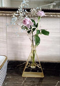 Geometric Triangle Shape with Sign Love Tube Glass Vases Nordic Vase Gold Solid Metal Stand Vase for Home Decor Living Room, Dining Table, Office (Flower Not Included)