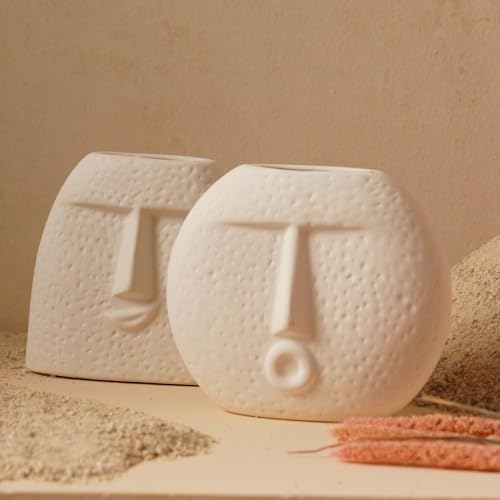 Ceramic White 'Kiss Face Vases for Home Decor Decorative Vase for Dried Flowers & Pampas Grass | Vases for Living Room, Office Decor 6 inches Minimalist Style Flower Pot