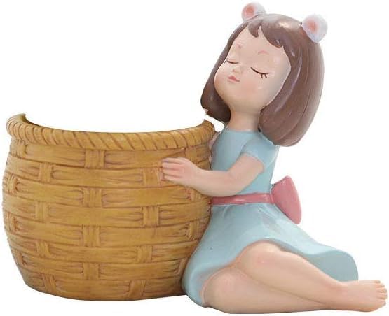 Girl Holding Planter Resin Succulent Planter Indoor Outdoor Pot Decorative Planter, Plant Container Set Indoor Doll Flower Pot for Garden Home Decor (Girl Holding Brown Basket)